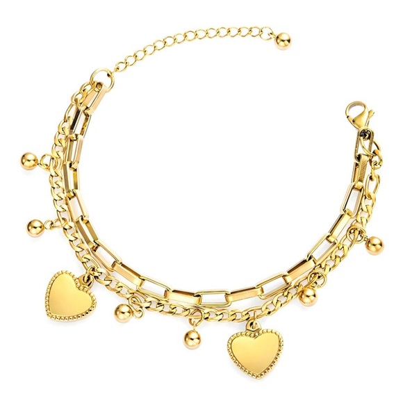 18K GOLD PLATED STAINLESS STEEL "HEARTS" BRACELET, INTENSITY - Picture 2 of 4